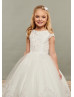 Cap Sleeves Ivory Lace Tulle Unique Flower Girl Dress Cap Sleeves Ivory Lace Tulle Unique Flower Girl Dress